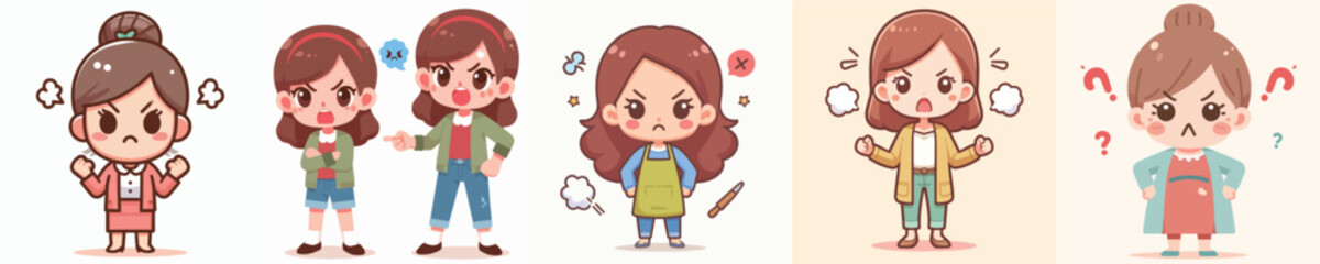 collection of vector images of an angry woman