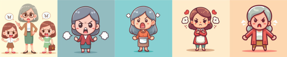 collection of vector images of an angry woman
