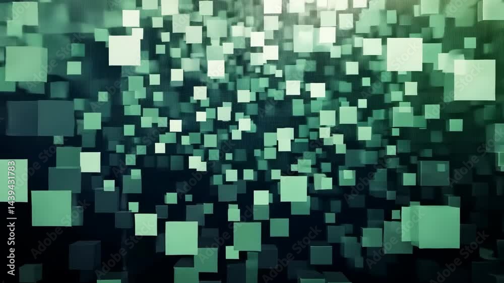 Poster dynamic matrixlike digital particles in motion across vertical grid