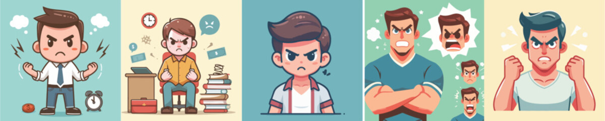 collection of vector images of angry men