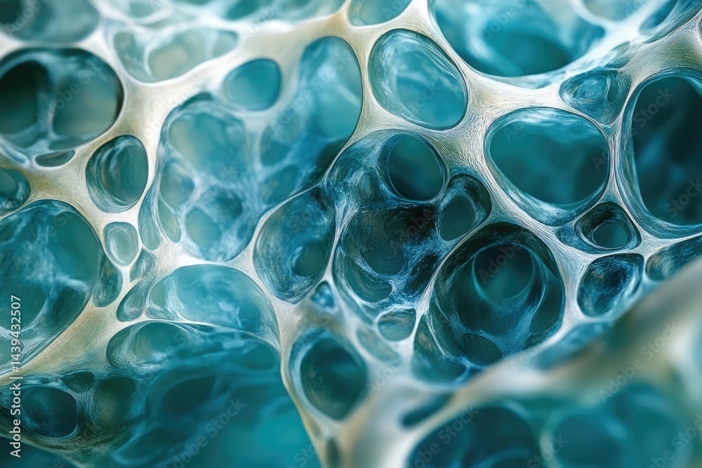 Aufkleber Abstract image of a porous, interconnected network resembling a biological structure like bone or a sponge.
