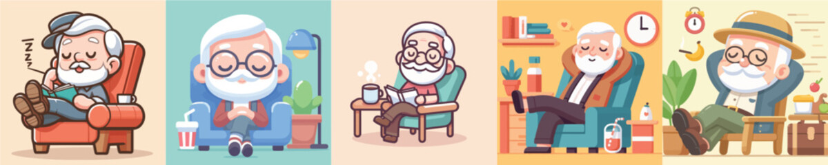 collection of vector images of grandfather relaxing