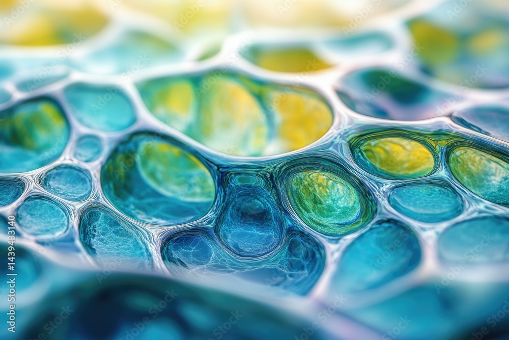 Aufkleber abstract close-up of a vibrant, interconnected network of cells, resembling a microscopic view of or