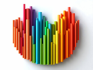 Obraz premium Cylindrical shapes arranged in rainbow colors various heights on a white surface