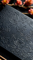 Embossed dark surface with floral design
