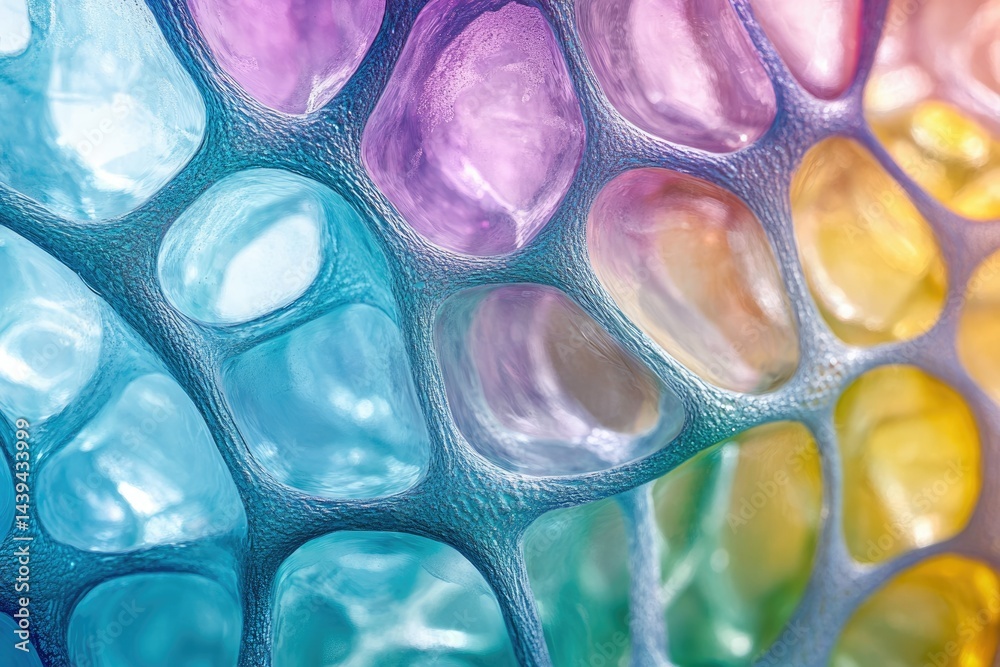 Aufkleber abstract close-up of a vibrant, iridescent, cell-like structure with a rainbow gradient.