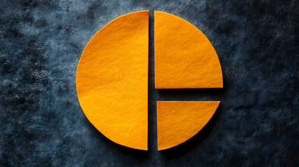 Golden textured circle is split into uneven pie chart pieces dark textured background