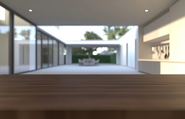 Obraz premium Modern open-plan house interior, patio view