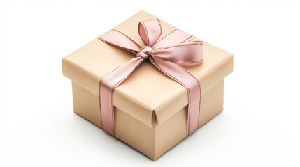 Obraz premium Elegant Gift Box with Pink Ribbon – Luxury Present Packaging for Special Occasions, Brown Kraft Gift Box with Ribbon Bow