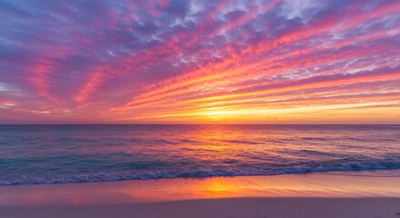 Naklejka premium Ocean Sunset with Colorful Sky Reflecting on the Sand