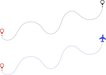 Route icon - two points with dotted path and location pin. Route location icon two pin sign and dotted line. Travel icon. Travel from start point and dotted line tracing.