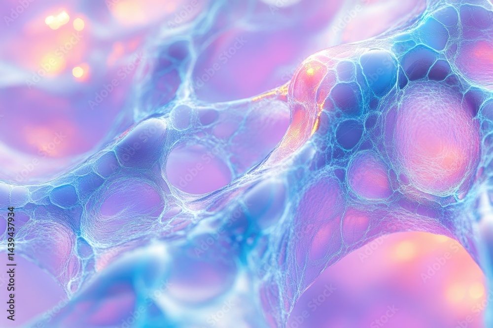 Fototapete Abstract depiction of cellular network, interconnected bubbles forming a complex structure.