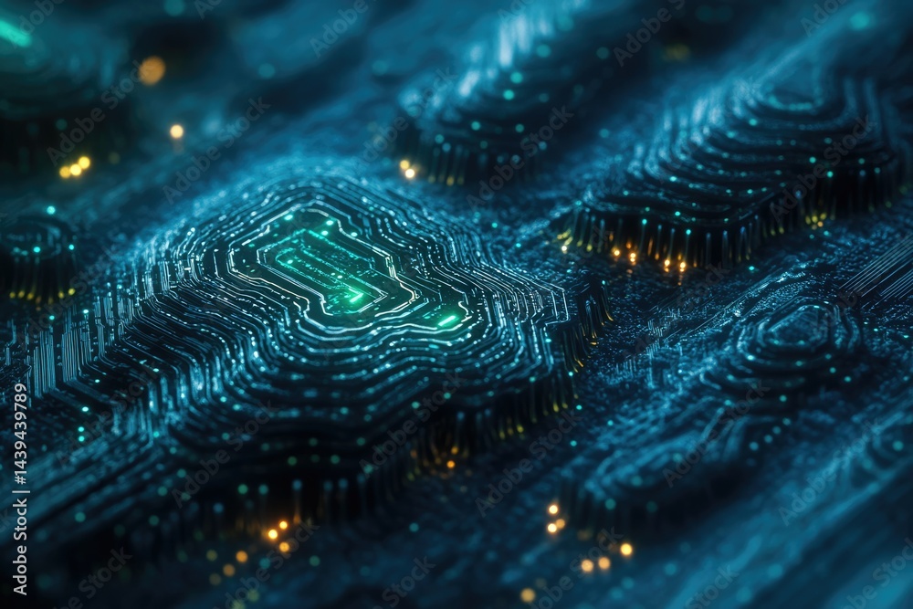 Poster Abstract digital circuit board with glowing lines, showcasing intricate technological design and connectivity.