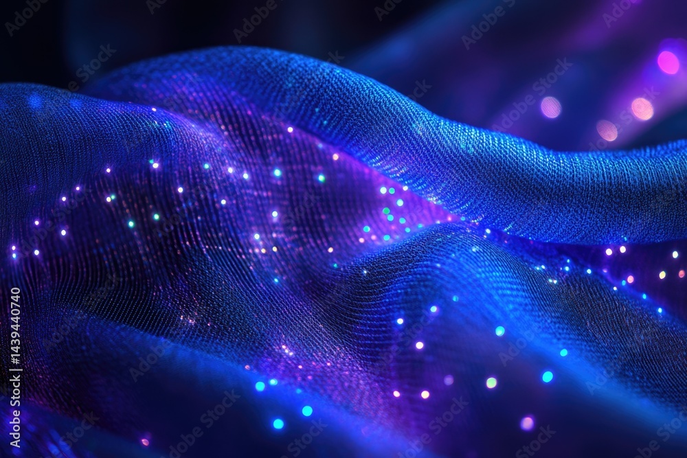 Leinwandbilder Abstract image of blue and purple fabric with sparkling lights, creating a dreamy, ethereal effect.