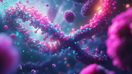 Abstract dna helix structure vibrant pink blue colors medical science background 3d art cell teal