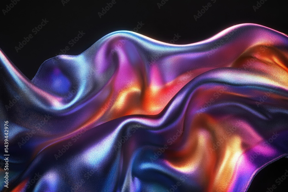 Poster iridescent silk fabric draped in vibrant colors, showcasing its luxurious texture and flowing moveme