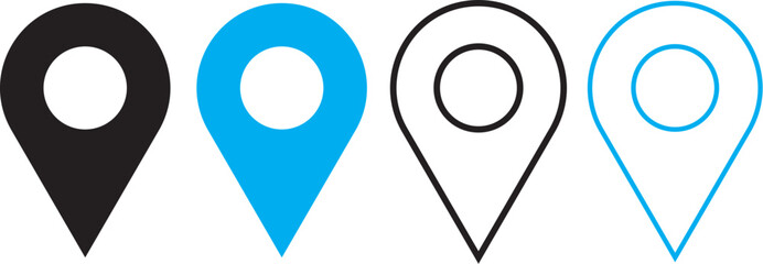 Map pin icon symbol. Flat Vector illustration, black, blue
