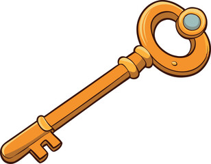 Golden Vintage Key Vector Illustration – Exquisitely Detailed Antique Security Motif for Timeless Decorative and Retro Design Applications