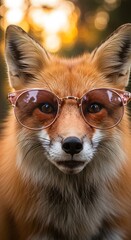 Obraz premium Fox with Sunglasses: A Study in Wildlife Humor