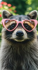 Obraz premium Raccoon in Heart Sunglasses: Summer Fun