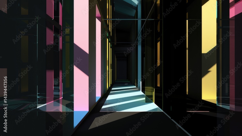 Poster abstract colorful light reflections in a dark environment. digital artwork of spectrum with vibrant 