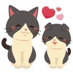 お座りした笑顔の猫の親子イラスト