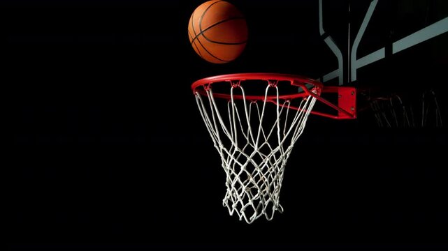 Super Slow Motion of Basketball Ball Going Through Hoop Net at 1000fps.