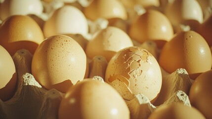 An assortment of brown and white eggs in cardboard packaging