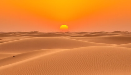 Orange Desert Sunset Landscape with Rolling Sand Dunes
