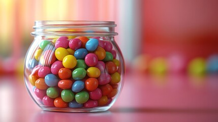 Colorful candies in a glass jar