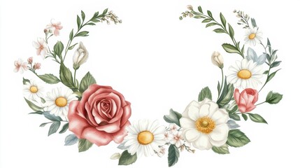 A soft pastel flower template with minimal cartoon animals around the border, sparkling stars in the background, dreamy atmosphere