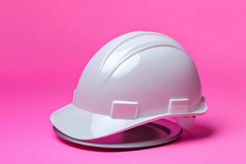 Fototapeta premium White safety helmet positioned on a pink backdrop.