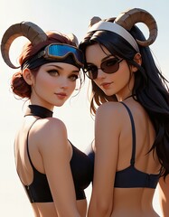 Naklejka premium Woman wearing a headband with goat horns
