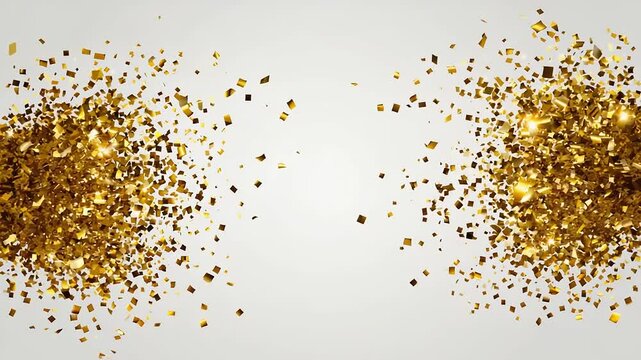 Gold confetti bursts on light gray background.