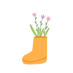 Colorful planting boot with flowers 