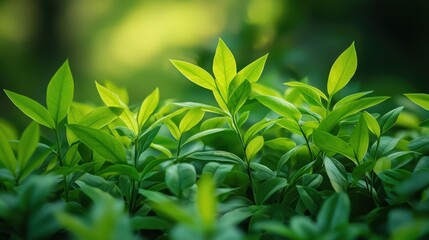 Obraz premium Lush green foliage emerges in a vibrant springtime scene.