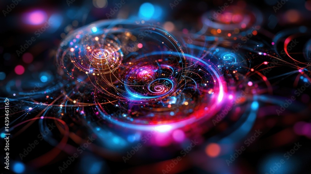 Wall mural abstract swirling patterns of light in a colorful cosmic space background