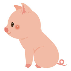 お座りしたブタの横向きイラスト