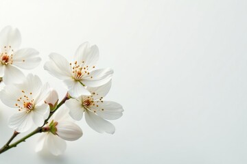 Fototapeta premium Delicate white blossoms against pure white background, flower, peaceful, image