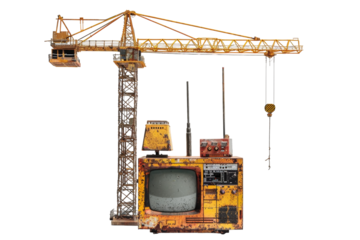 Tuning In: The Role of Construction Site Radios Isolated On White Background.