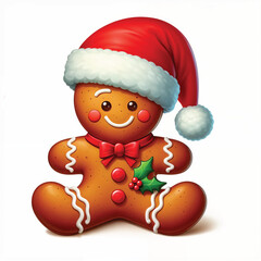 Festive Christmas Gingerbread Man with Santa Hat and Candy Cane on a Cheerful Holiday Background