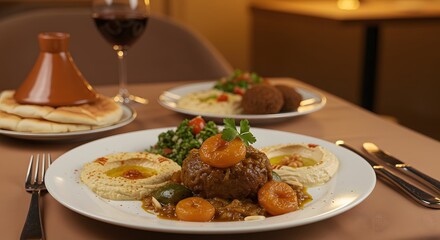 Exquisite Middle Eastern Feast: Tagine, Hummus, and Falafel