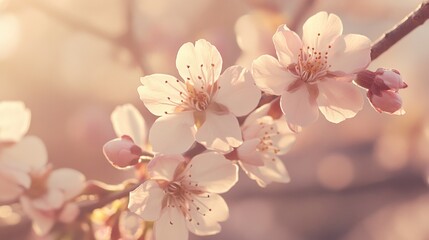 Delicate spring blossoms in soft golden light.