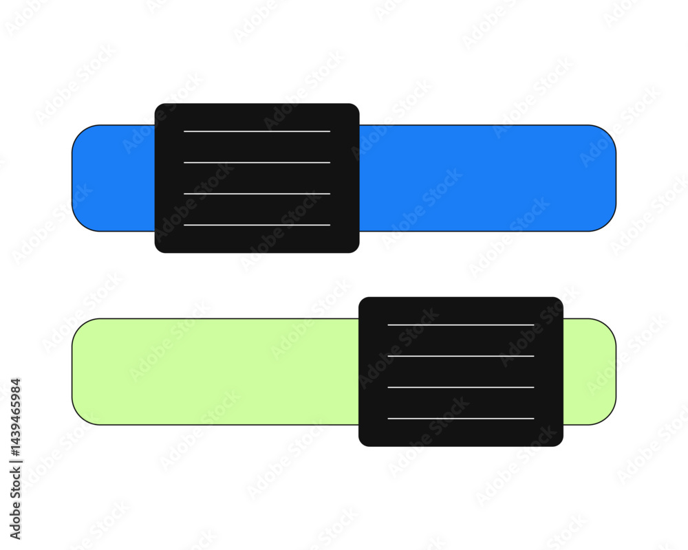 Poster two horizontal slider bars 2d cartoon object. preference toggle switch. option selector. settings ba