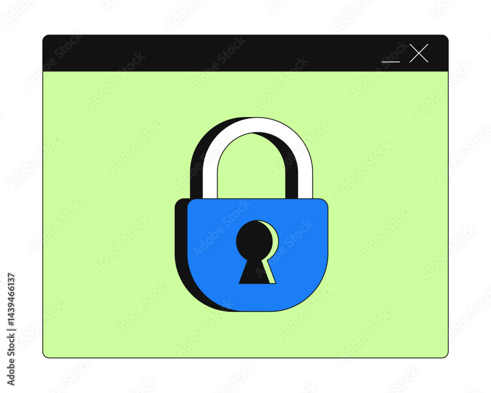 Poster secure browser window with padlock 2d cartoon object. web privacy protection. user security. protect