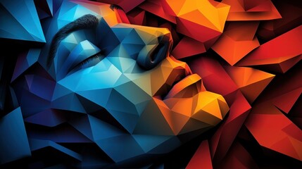 Obraz premium Geometric woman's face, abstract polygonal style, vibrant colors, relaxing pose