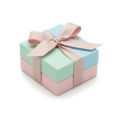 Obraz premium Top view of pastel candy box with elegant ribbon, isolated on white background