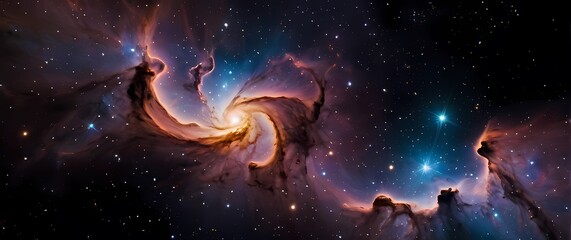 Fototapeta premium Vivid cosmic nebulae sparkling with star clusters on deep black galaxy backgrounds. Extremely detailed high resolution illustration.