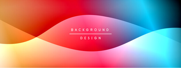Abstract colorful waves create dynamic background. Smooth gradients blend red, orange, blue hues. Modern design element.