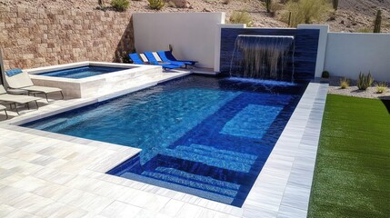 Desert luxury pool, spa, waterfall; backyard oasis